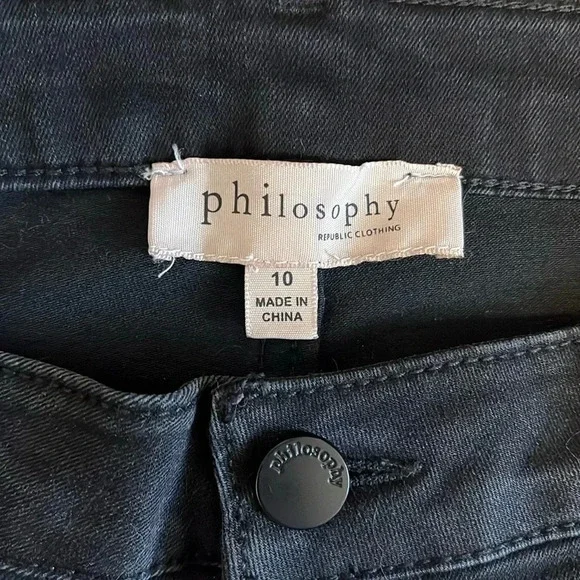 NWOT PHILOSOPHY Flared Black Red Heart Pocket Mid-Rise Denim Jeans, Size 10 - Picture 6 of 10